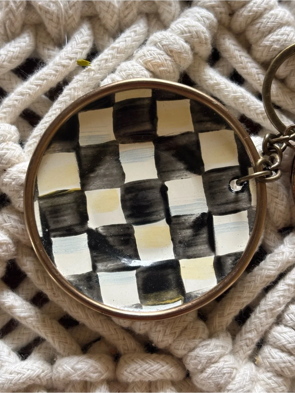 New MacKenzie-Childs Courtly Check Enamel Mini Plate Key Ring